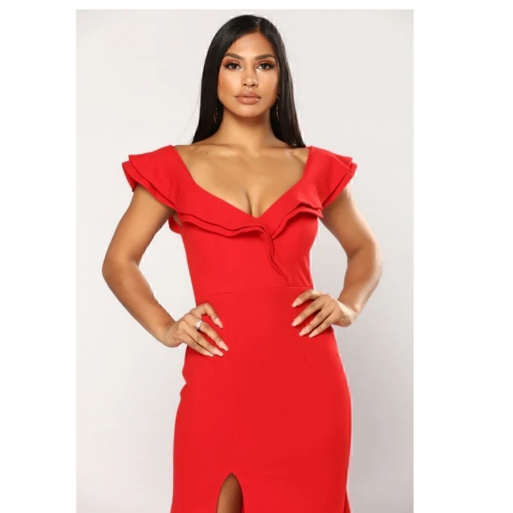 Hello Molly Red Ruffle Slit Dress 8
